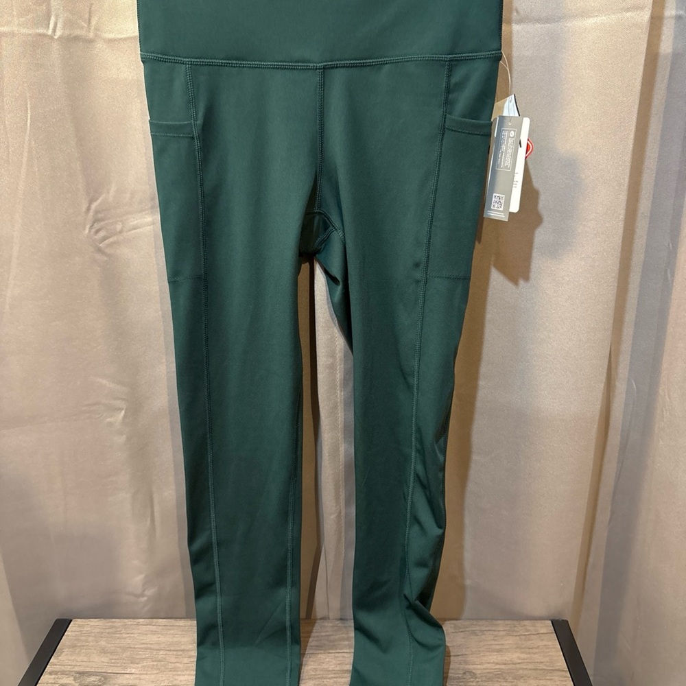 TSLA Women's High-Waist Yoga Pants Dark Green Pockets Size Medium New with Tags